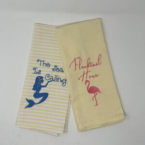 NWT Coastal Dish Towels Set of 2 Mermaid Flamingo The Sea is Calling Hand Towel